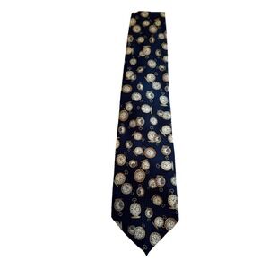 Beans McGee Blue Necktie Tie W/ Different Gold Timepieces‎ Watches Clocks 58"